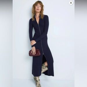 Modern Citizen Janne Ribbed Two-Way Zip Sweater Dress Size Medium Navy Blue